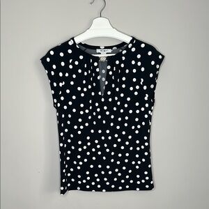 White House Black Market Cap Sleeve Polka Dot Blouse Black and White